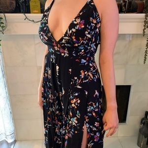 Olivaceous Black Floral Slit Jumpsuit